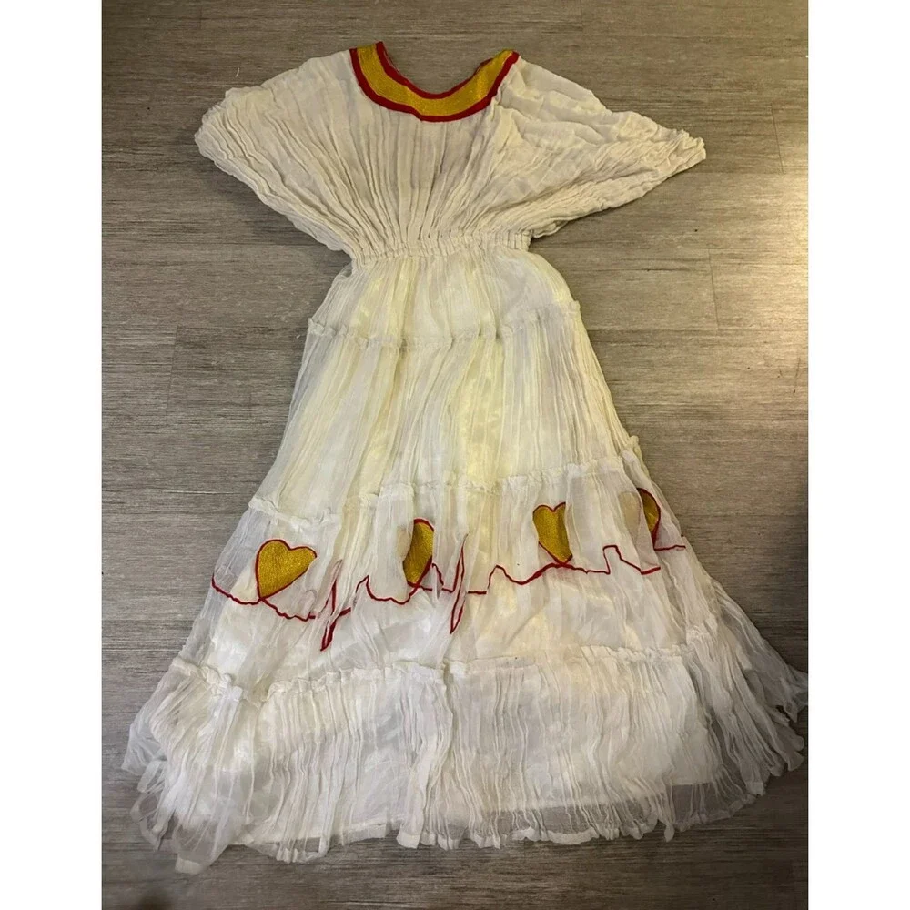 Ethiopian Traditional Dress Handmade Habesha Kemis Embroidered Red Gold Dress